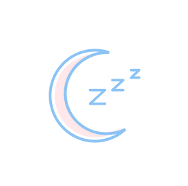 Crescent moon with three blue Z's, symbolizing sleep and relaxation. Perfect for beauty and wellness supplements.